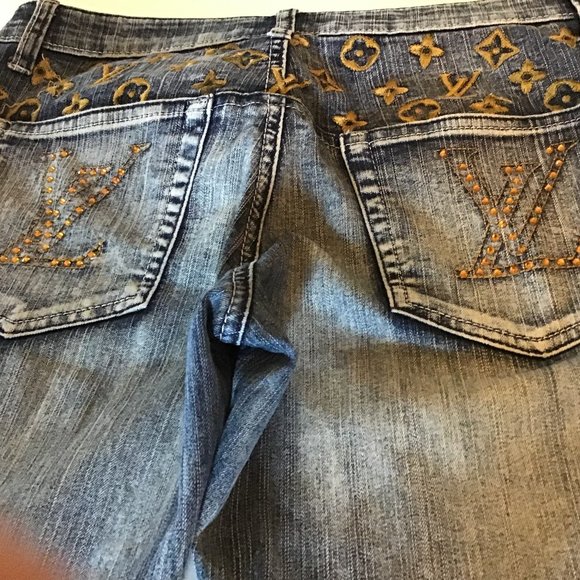 Louis Vuitton rhinestoned blue denim Jeans women - Picture 5 of 5